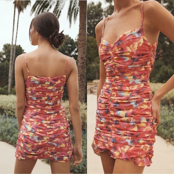 NWT CHARLIE HOLIDAY Ruched Bodycon Multicolor Sweetheart Neck Mini Dress Sz 8 - Picture 1 of 8